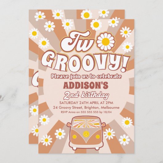 Terracotta Two Groovy Retro 2e verjaardag Kaart (Voorkant / Achterkant)