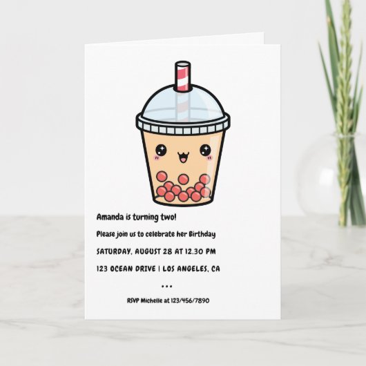 Terracotta Typografie Kawaii Bubble Tea Verjaardag (Voorkant)