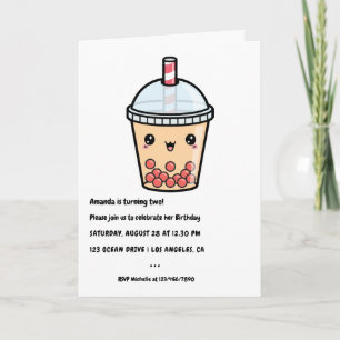 Terracotta Typografie Kawaii Bubble Tea Verjaardag