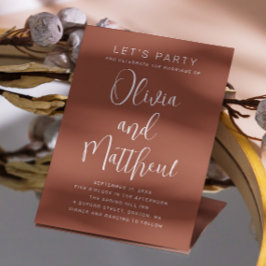 Terracotta typografie script bruiloft + QR details Kaart