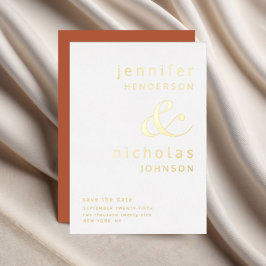 Terracotta Typografie Trouw Save The Date Goud Folie Uitnodiging