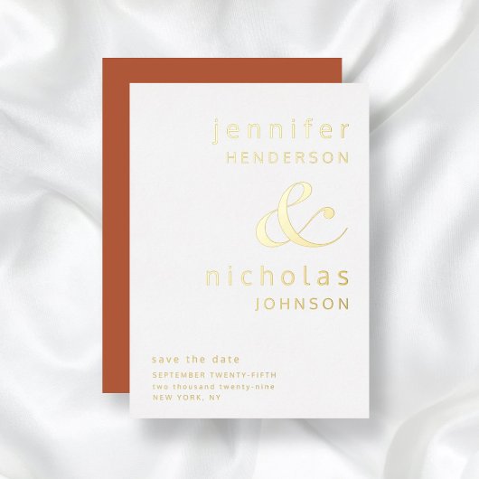 Terracotta Typography Wedding Save the Date Gold Folie Uitnodiging