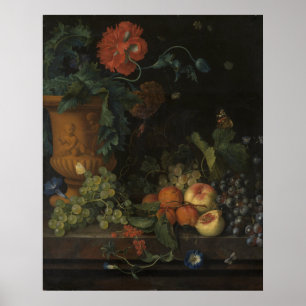 terracotta vaas met bloemen en vruchten poster
