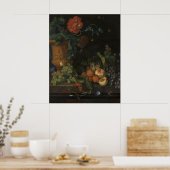  terracotta vaas met bloemen en vruchten poster (Keuken)