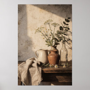 Terracotta Vaas met Wilde Stelen Poster