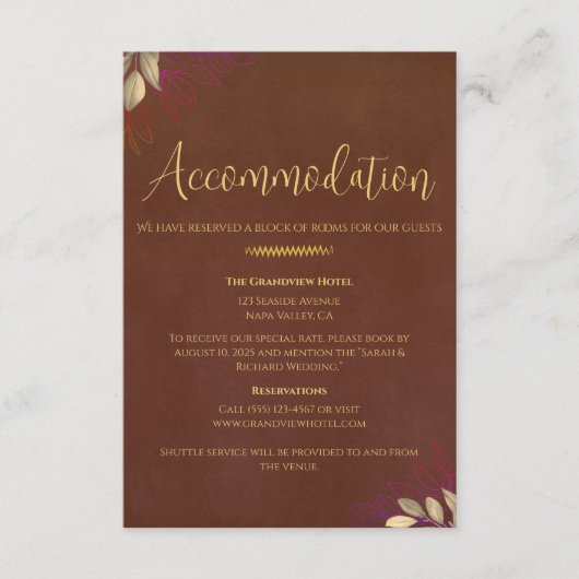 Terracotta Velvet Wedding Accommodatie & Details Informatiekaartje (Voorkant)