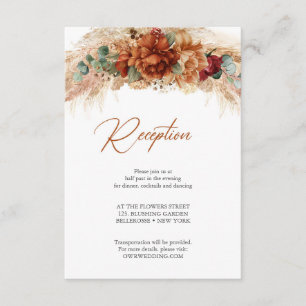 Terracotta verbrand oranje florale pampas receptie informatiekaartje