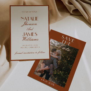 Terracotta Verbrand Oranje Oud Geld Foto Bruiloft Save The Date