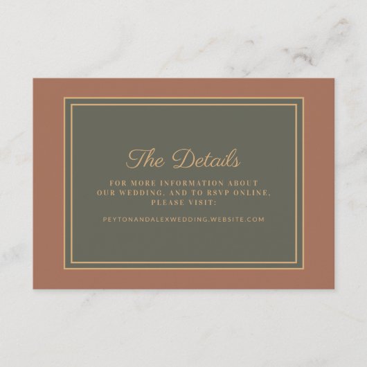 Terracotta Verbrand Sinaasappel Sage Green Wedding Informatiekaartje (Voorkant)