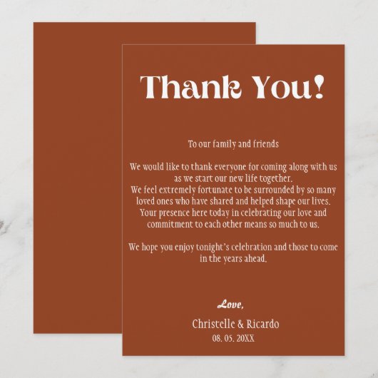 Terracotta verbrande bruiloft plaats instelling da aankondiging (Voorkant / Achterkant)