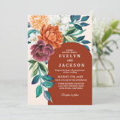 Terracotta verbrande sinaasappel bloemenherfst bru kaart (Staand voorkant)