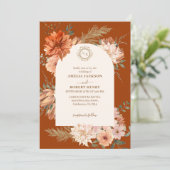 Terracotta verbrande sinaasappel bloemenherfst bru kaart (Staand voorkant)
