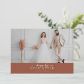 Terracotta verbrande Sinaasappel foto bruiloft Bedankkaart (Staand voorkant)