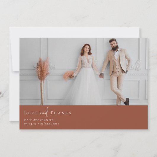 Terracotta verbrande Sinaasappel foto bruiloft Bedankkaart (Voorkant)