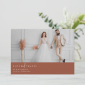 Terracotta verbrande Sinaasappel foto bruiloft Bedankkaart (Staand voorkant)