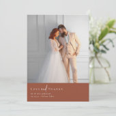 Terracotta verbrande Sinaasappel foto bruiloft Bedankkaart (Staand voorkant)