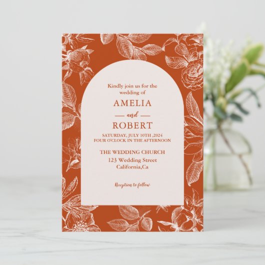 Terracotta verbrande sinaasappel ivoor bloemenval  kaart (Staand voorkant)