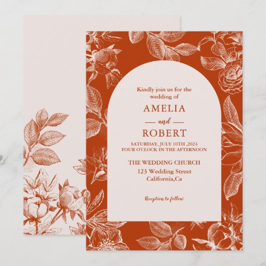 Terracotta verbrande sinaasappel ivoor bloemenval  kaart (Voorkant / Achterkant)