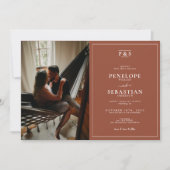 Terracotta Verbrande Sinaasappel Monogram Foto Bru Kaart (Voorkant)