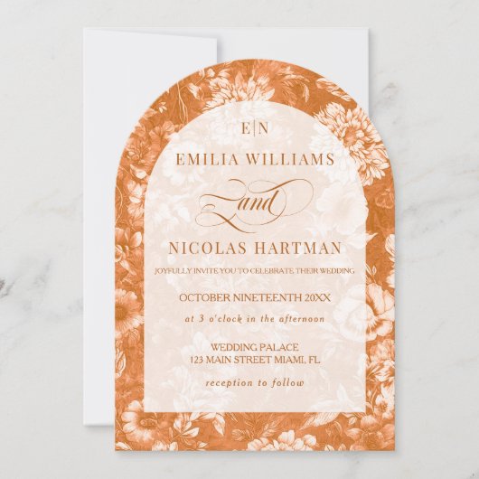 Terracotta verbrande Sinaasappels bloemenbruiloft Kaart (Voorkant)