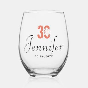 Terracotta Verjaardagsnummer Zwarte naam Datum Wijnglas Zonder Voet