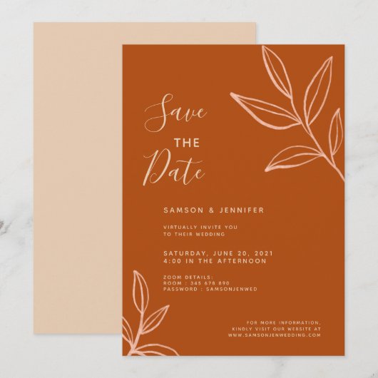 Terracotta verlaat de datum van het virtuele huwel kaart (Voorkant / Achterkant)