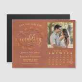 Terracotta verlaat foto en kalender Bewaar de datu Magnetische Uitnodiging (Voorkant / Achterkant)