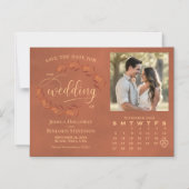 Terracotta verlaat foto en kalender Bewaar de datu Magnetische Uitnodiging (Voorkant)