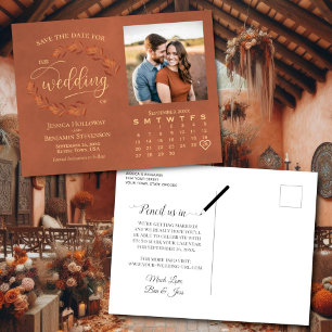 Terracotta verlaat fotokalender bruiloft save date aankondigingskaart