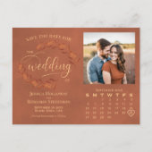 Terracotta verlaat fotokalender bruiloft save date aankondigingskaart (Voorkant)