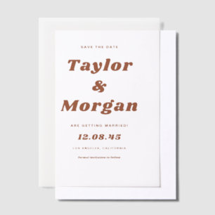 Terracotta vet retro script De datum opslaan Vellum Uitnodigingen