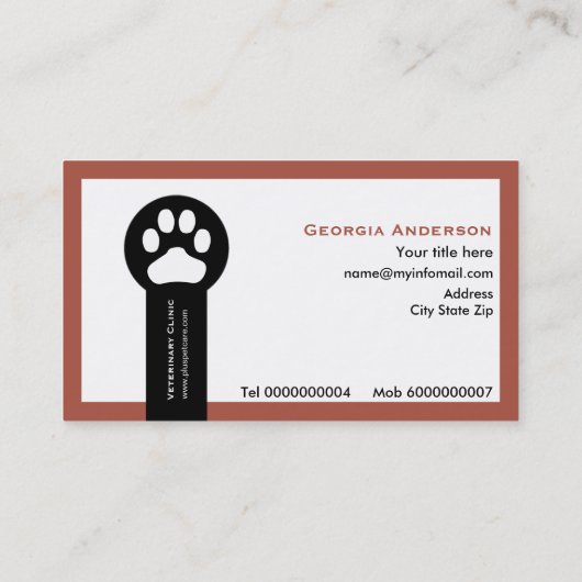 Terracotta Vet/Veterinary Clinic minimalist Visitekaartje (Achterkant)