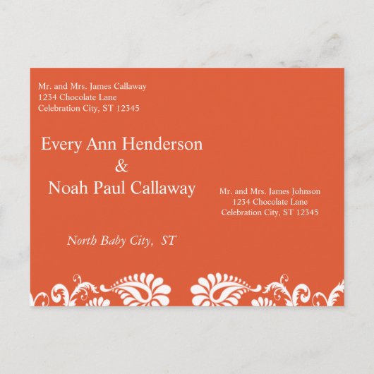 Terracotta Victoriaans Bloemen Damask Save the Dat Aankondigingskaart (Achterkant)