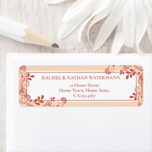 Terracotta Victoriaanse bloemenslinger adreslabel Etiket (Insitu)