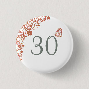 Terracotta Vlinder Tuin Script Nummer / Leeftijd Ronde Button 3,2 Cm