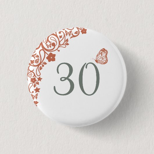 Terracotta Vlinder Tuin Script Nummer / Leeftijd Ronde Button 3,2 Cm (Voorkant)