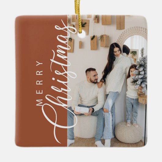 Terracotta Vrolijke Kerstmis Foto Keramisch Ornament (Voorkant)