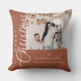 Terracotta Vrolijke Kerstmis Foto Kussen
