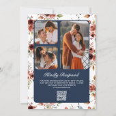 Terracotta Watercolor Bloemen Navy QR Code Trouwen Kaart (Achterkant)