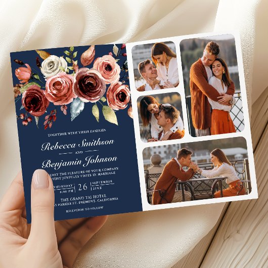 Terracotta Watercolor Bloemen QR Code Navy Bruilof