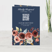 Terracotta Watercolor Floral QR Code Navy Wedding (Achterkant)