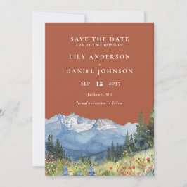 Terracotta Watercolor Mountain Wildflower Wedding Save The Date