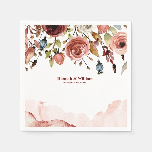 Terracotta Waterverf Bloemen bruiloft Servet (Voorkant)