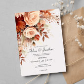 Terracotta Waterverf Bloemen Elegante Herfst Huwel Kaart