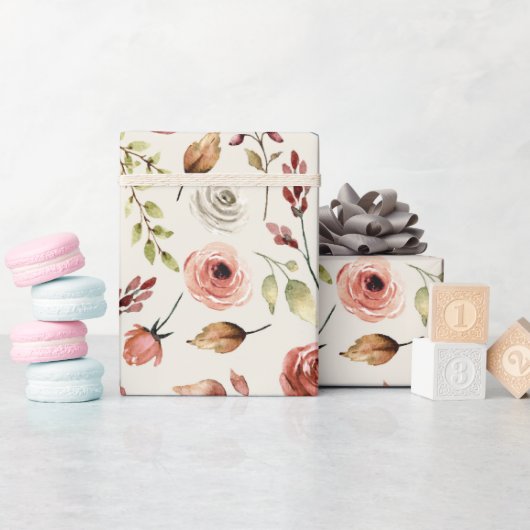 Terracotta Waterverf Bloemen Patroon Cadeaupapier (Baby Shower)