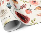 Terracotta Waterverf Bloemen Patroon Cadeaupapier (Rol Hoek)