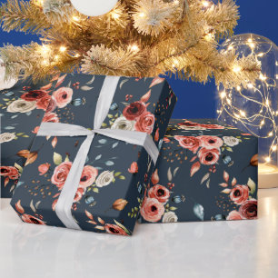 Terracotta Waterverf Bloemen Patroon Cadeaupapier