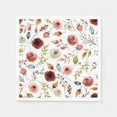 Terracotta Waterverf Bloemen Patroon Servet (Voorkant)