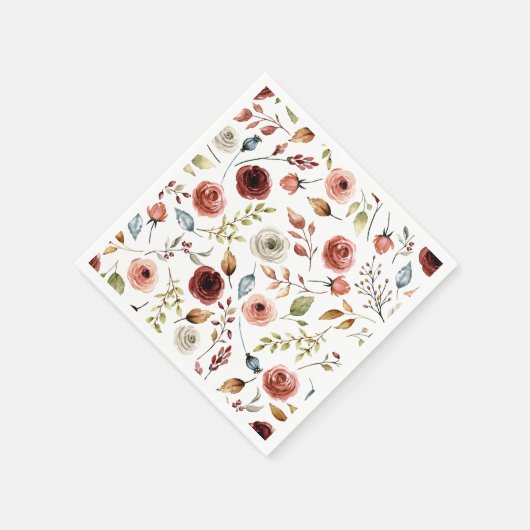 Terracotta Waterverf Bloemen Patroon Servet (Hoek)