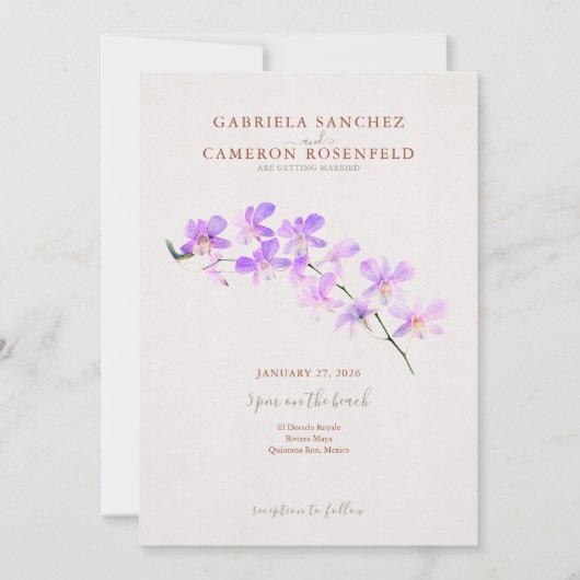 Terracotta Waterverf Boho Floral Orchids Wedding Kaart (Voorkant)